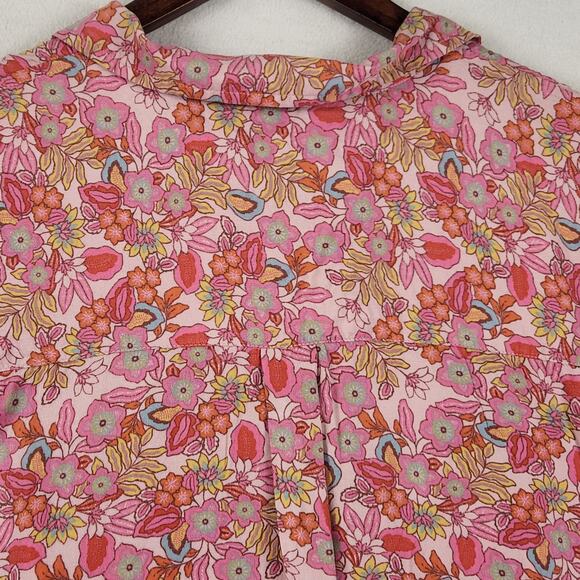 Lucky Brand Button-Up Blouse Women’s SZ L Pink Floral 100% Modal Short Sleeve - Picture 8 of 14